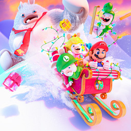 5_fingers anthro bent_arm black_eyebrows black_facial_hair black_mustache blonde_hair blue_clothing blue_ear_piercing blue_eyes blue_overalls brown_hair button_(fastener) cellphone christmas_decorations christmas_lights christmas_present clothed clothed_anthro clothed_female clothed_human clothed_male clothing cloud cloudy_sky covering covering_mouth crown driving ear_piercing electronics evening eyebrows eyes_closed facial_hair female fingers fist fully_clothed fully_clothed_human fully_clothed_male fur gem gift gloves green_clothing green_hat green_headwear green_outfit green_shirt green_topwear group hair handwear happy hat headgear headwear holding_cellphone holding_object holding_phone holidays in_awe larger_anthro larger_male light long_ears long_hair looking_at_cellphone looking_at_object looking_at_phone looking_at_viewer male midair mitten_hands mountain multicolored_body muscular muscular_anthro muscular_male mustache necktie noseless outside overalls phone piercing pink_clothing pink_shirt pink_topwear red_clothing red_hat red_headwear red_necktie red_shirt red_tongue red_topwear ruby_(gem) sapphire_(gem) shirt short_hair sideways_hat sitting size_difference ski sky sleigh smaller_anthro smaller_female smaller_human smaller_male snow string_lights tan_body tan_eyelids tan_inner_ear tan_skin text tongue tongue_out topwear two_tone_body white_body white_clothing white_fur white_gloves white_handwear winter perrine_lozinguez christmas donkey_kong_(series) mario_bros mario_plus_rabbids_kingdom_battle nintendo raving_rabbids rayman_(series) ubisoft mario rabbid_kong rabbid_luigi rabbid_peach rabbid_yoshi human hybrid kong lagomorph mammal primate rabbid 1:1 2019 3d_(artwork) adobe_photoshop_(artwork) autodesk_maya_(artwork) character_name colored crossover digital_media_(artwork) english_description hi_res lighting official_art shaded substance_painter_(artwork)