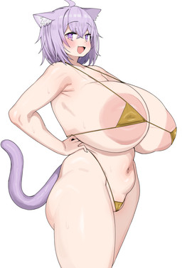 5_fingers animal_ears big_breasts biped breasts camel_toe clothed clothed_female clothed_humanoid clothing cute_fangs fangs female female_humanoid fingers hair huge_breasts humanoid_hands inner_ear_fluff looking_at_viewer open_mouth purple_ears purple_eyes purple_hair purple_tail solo standing tail teeth tight_clothing tongue tuft white_inner_ear_fluff cham22 hololive vtuber okayu_nekomata animal_humanoid cat_humanoid domestic_cat felid felid_humanoid feline feline_humanoid felis humanoid mammal mammal_humanoid hi_res
