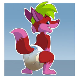 anthro clothed clothing crouching diaper diaper_only feces looking_back male rear_view soiled soiled_diaper soiling solo topless unclean_diaper used_diaper wearing_diaper young young_anthro baltnwolf canid canine fox mammal 1:1 hi_res