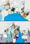 2016 absurd_res anthro bandage bed canid canine clothed clothing color_edit colored comic cuddling deer dialogue diavololo disney doctor embrace english_text eric_schwartz female fox furniture hi_res hospital hug judy_hopps lagomorph leporid lying male mammal nick_wilde on_back on_bed patient rabbit red_fox simple_background sleeping speech_bubble text third-party_edit true_fox wounded zootopia