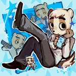 anthro cellphone clothed clothing electronics eyes_closed male multiple_poses phone pose smartphone solo rusjerry aggretsuko sanrio anai_(aggretsuko) badger japanese_badger mammal meles mustelid musteline hi_res