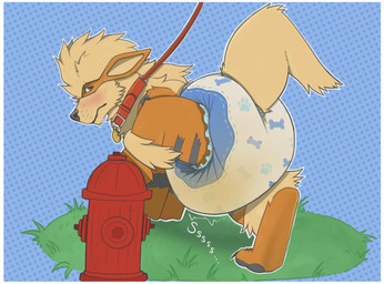 ambiguous_gender ankle_tuft bent_tail big_diaper black_pawpads blonde_mane blue_background blush blush_lines bodily_fluids border claws clothed clothing collar collar_tag diaper dotted_background embarrassed fangs feral fire_hydrant frown fur genital_fluids grass grey_body grey_claws grey_fur grey_nose grey_stripes grey_toe_claws hiked_leg leash leashed_collar leg_tuft looking_back mane multicolored_body multicolored_fur on_grass on_ground orange_body orange_ears orange_fur pattern_background pawpads plant raised_leg red_collar red_leash simple_background snaggle_tooth solo sound_effects striped_body striped_fur stripes tail teeth three-quarter_view toe_claws tuft unclean_diaper urine used_diaper using_diaper vowelless vowelless_sound_effect wearing_collar wearing_diaper wet_diaper wetting wetting_diaper whisker_spots white_border yellow_body yellow_fur yellow_inner_ear yellow_tail scripin nintendo pokemon arcanine generation_1_pokemon pokemon_(species) 2026 full-length_portrait hi_res portrait