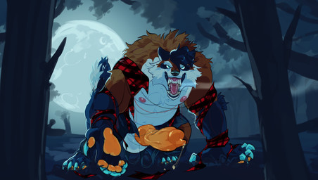 after_transformation animal_genitalia animal_penis anthro balls big_balls big_penis bodily_fluids canine_genitalia canine_penis clothing dripping erection forest genital_fluids genitals knot knotted_penis looking_at_viewer male male_anthro moon musclegut muscular muscular_anthro muscular_male neck_tuft nipples open_mouth orange_pawpads orange_penis outside overweight overweight_anthro overweight_male pawpads penis plant precum precum_drip snarling solo tail teeth tongue torn_clothing tree tuft likanen mythology canid canine mammal mythological_canine mythological_creature werecanid werecanine werecreature werewolf 2025 hi_res