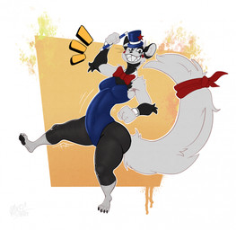 anthro bow_tie claws clenched_teeth clothing fangs female fist fur hat headgear headwear holding_object holding_wand leotard looking_at_viewer magic_wand navel paws raised_leg raised_tail smile smiling_at_viewer solo tail teeth top_hat wand whiskers wide_eyed awoogasm piere gulonine mammal marten mustelid musteline 2025 hi_res