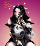 big_breasts blush bodily_fluids breasts cum cum_everywhere cum_on_breasts cum_on_face female genital_fluids green_eyes hood huge_breasts huge_hips huge_thighs machine messy multi_eye nipples sitting solo thick_thighs wide_hips awrrrq digital_extremes tencent warframe wisp_(warframe) android humanoid robot