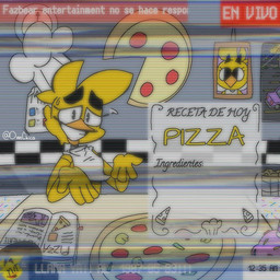 anthro beak bib bodily_fluids chef chef_hat clothing cooking electronics female filter food hat headgear headwear looking_at_viewer machine nervous nervous_smile nervous_sweat pizza smile smiling_at_viewer solo sweat sweatdrop television text vhs_filter owochica five_nights_at_freddy's scottgames chica_(fnaf) animatronic avian bird chicken galliform phasianid robot robot_anthro 1:1 hi_res signature spanish_text translated