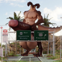 2_horns abs anthro balls biceps big_balls big_muscles big_penis brown_body brown_scales bus_stop bus_stop_sign city claws desert erection fingers foreskin genitals glans glowing glowing_eyes grass hand_on_hip highway horn huge_balls huge_penis humanoid_genitalia humanoid_penis hyper hyper_balls hyper_genitalia hyper_penis incoming logo looking_pleasured looming looming_over macro macro_focus male moon muscular muscular_anthro muscular_male nipples nude nude_macro nude_male palm_tree pecs penis pink_glans plant retracted_foreskin road scales sharp_teeth sign solo spikes stop_sign street sun sunny tail teeth traffic_light tree frooberx vulgarvictor_(modeler) bethesda_game_studios fallout microsoft daddyclaw_(vulgarvictor) deathclaw reptile scalie 1:1 2026 3d_(artwork) artist_logo blender_(artwork) digital_media_(artwork) watermark widescreen