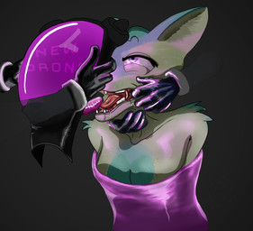 anthro bdsm biped bondage bound captured clothing cock_gag disembodied_hand drone dronification eye_roll female finger_in_mouth fish_hooking fur gag gloves grey_background group hand_in_mouth handwear hood inner_ear_fluff latex latex_clothing latex_gloves latex_handwear manhandling open_mouth simple_background solo_focus teeth trio tuft metaphos canid mammal 2024 absurd_res hi_res