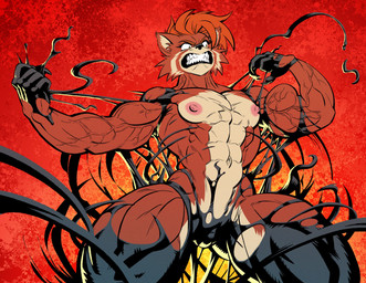 abs anthro barely_contained biceps big_muscles breasts camel_toe clenched_teeth corruption deltoids female flexing flexing_bicep huge_muscles huge_thighs mostly_nude muscular muscular_anthro muscular_female pecs pecs_with_breasts ripping small_breasts solo struggling teeth thick_thighs vein veiny_muscles wide_hips tilingart maxi_(demondawgy96) mammal procyonid raccoon symbiote absurd_res colored hi_res