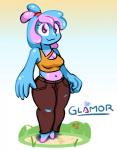 blue_body blue_skin breasts clothed clothing featureless_feet feet female hair looking_at_viewer midriff multicolored_body navel not_furry pink_body pokemorph shirt simple_background smile solo standing text topwear two_tone_body glimglam nintendo pokemon glamor_(glimglam) ditto_(pokemon) generation_1_pokemon goo_creature half_shiny_pokemon humanoid pokemon_(species) shiny_pokemon 2020 digital_media_(artwork) hi_res