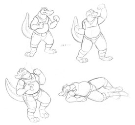 anthro bottomwear clothing humanoid_hands lying male musclegut muscular pants shirt slightly_chubby solo topwear tymime brok_the_investigator cowcat_games brok_(brok_the_investigator) alligator alligatorid crocodilian reptile scalie 2015 absurd_res concept_art hi_res huge_filesize monochrome official_art