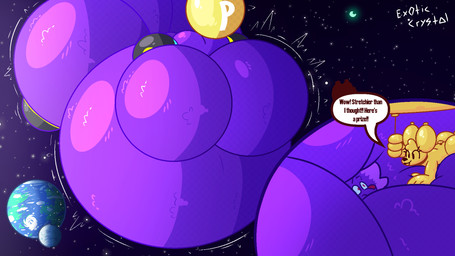 air_inflation belly belly_expansion big_belly bodily_fluids breasts dialogue expansion featureless_breasts fur hair horn huge_belly hyper hyper_belly hyper_inflation inflation motion_lines onomatopoeia power_balloon purple_body purple_fur purple_hair sound_effects sweat text exoticcrystal mario_bros nintendo exotic_krystal poppi_(exoticcrystal) 16:9 2025 artist_name english_text hi_res widescreen
