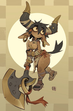 2_horns 5_toes abstract_background arm_wraps axe black_eyebrows bottomwear breasts clothed clothed_female clothing ear_piercing ear_ring eyebrow_through_hair eyebrows feet female fingers footwear freckles front_view hair holding_axe holding_object horn leg_scar loincloth long_ears mouth_closed piercing ring_piercing sandals scar shoes solo tail thigh_scar toes topwear translucent translucent_hair wraps foresttherotten european_mythology greek_mythology mythology bovid bovine mammal minotaur 2025 dated digital_drawing_(artwork) digital_media_(artwork) full-length_portrait hi_res portrait