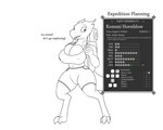 2022 absurd_res anthro athletic_wear backpack bedroom big_breasts bottomwear bra breast_squish breasts character_name claws clothing digital_drawing_(artwork) digital_media_(artwork) digitigrade english_text female gameplay_mechanics gym_bottomwear gym_shorts hi_res holding_object keinga kobold kommi_hornblow line_art liquid_inflation looking_away meter navel nipple_outline open_mouth restricted_palette scalie shorts solo squish text thick_thighs toe_claws underwear user_interface water_inflation