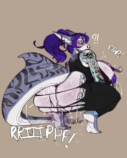 accessory anthro big_breasts big_butt bodily_fluids bottomwear breasts butt clothing curvy_figure ear_piercing ear_ring female fin genitals hair long_hair looking_back nipple_piercing nipples pants piercing ponytail ring_piercing ripping_sound_effect shirt solo striped_body stripes sweat tail tail_fin tank_top tattoo tearing_clothing text topwear torn_bottomwear torn_clothing torn_pants voluptuous vulva white_body redmok shaed_(south_shaed) aquatic fish shark 4:5 hi_res