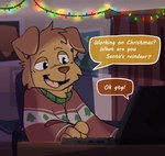 anthro christmas_clothing christmas_sweater christmas_topwear clothed clothing dialogue fingers floppy_ears fur holidays male solo speech_bubble sweater text topwear pop2hotzz christmas canid canine canis domestic_dog mammal english_text