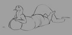 anthro belly big_belly big_breasts breasts female huge_breasts hyper hyper_breasts labial_pit long_tail lying non-mammal_breasts obese obese_anthro obese_female on_front overweight overweight_anthro overweight_female pit_organ solo tail thick_tail vainovalkea reptile scalie snake monochrome