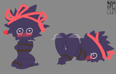 accessory anthro anus arms_tied bdsm blush blushing_at_viewer bondage bound bow_accessory bow_ribbon breasts butt female genitals hair_accessory hair_bow hair_ribbon hands_behind_back heart_symbol kneeling legs_tied legs_together looking_at_viewer looking_back nipples nude presenting presenting_anus presenting_hindquarters presenting_vulva purple_body restraints ribbons rope rope_bondage simple_background solo submissive submissive_female vulva pricklypastor_(artist) nintendo splatoon kitamura_(splatoon) aquatic echinoderm echinozoan sea_urchin 2025 digital_drawing_(artwork) digital_media_(artwork) hi_res signature