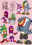 aloha_shirt anthro beak clothing eyelashes eyewear feathers female footwear glasses green_body green_feathers grey_body grey_feathers group male pattern_clothing pattern_shirt pattern_topwear purple_body purple_feathers shirt shoes tools topwear worker wrench knockabiller sega sonic_riders sonic_the_hedgehog_(series) jet_the_hawk storm_the_albatross wave_the_swallow accipitrid accipitriform albatross avian bird hirundinid human mammal oscine passerine procellariiform swallow_(bird) hi_res