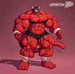 anthro big_muscles biped black_hair female fur hair huge_muscles hyper hyper_muscles muscular muscular_female pecs plantigrade red_body red_fur smile smiling_at_viewer agonwolfe canid canine mammal hi_res