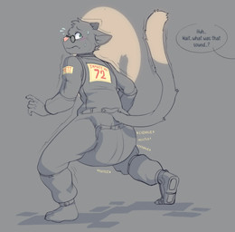 abdl anthro caught diaper flustered male prison_uniform prisoner robotic_limb sneaking solo bubblepuppers marvel meti_geer_(luci_j) felid mammal absurd_res hi_res