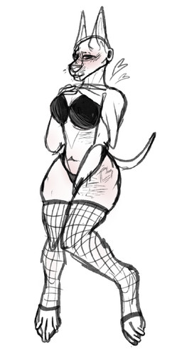 anthro big_breasts black_bra black_clothing black_panties black_underwear bra breasts clothed clothing clothing_lift female ficatii fishnet_clothing fishnet_legwear legwear panties self-harm shirt shirt_lift solo teasing thick_thighs topwear underwear canid canine canis dobermann domestic_dog mammal pinscher hi_res