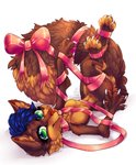 anthro big_tail blue_hair breasts brown_body brown_fur female fox_tail fur green_eyes hair looking_at_viewer multicolored_body nude orange_body orange_fur ribbons simple_background smile solo tail teeth tongue tongue_out white_background young aishamishizuomi littlecherryfox canid canine fox mammal absurd_res digital_media_(artwork) hi_res