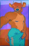 anthro chain clothing gold_(metal) gold_chain male muscular muscular_male shirtless_anthro shirtless_male solo underwear salivahero bovid bovine cattle mammal