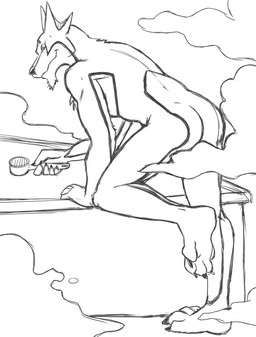 anthro bath bathtub butt male nude simple_background smile solo steam white_background thegreatmatsutzu power_rangers doggie_kruger canid canine canis domestic_dog mammal black_and_white monochrome sketch