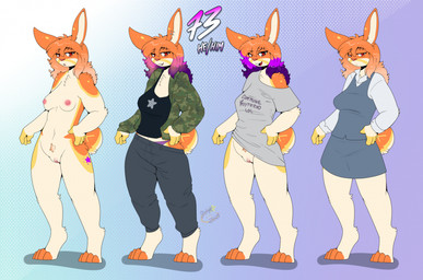 anthro barefoot bottomless bottomwear breasts brown_hair buckteeth camo_jacket clothed clothing digitigrade feet female genitals hair looking_at_viewer navel nipples nude open_mouth pants shirt shirt_only simple_background skirt smile solo standing tail teeth text text_on_clothing text_on_shirt text_on_topwear topwear topwear_only underwear vulva maynara seventy-three lagomorph leporid mammal rabbit 2025 digital_media_(artwork) english_text hi_res trans_(lore) trans_man_(lore)