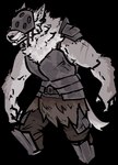 alpha_channel anthro armor biped canid canine canis fangs fur grey_body grey_fur jam_(artist) male mammal simple_background solo teeth transparent_background wolf
