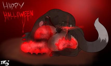 anthro balls barbed_humanoid_penis big_breasts big_butt big_penis blood bodily_fluids breasts butt dreadlocks eating eating_flesh erection fur genitals gore gore_focus gynomorph hair holidays huge_breasts huge_butt huge_penis huge_thighs humanoid_genitalia humanoid_penis hybrid_genitalia hybrid_penis hyper hyper_butt hyper_genitalia hyper_penis intersex nipples nubbed_penis nude penile_spines penis severed_body_part severed_limb simple_background solo spiked_penis spikes spikes_(anatomy) tail text thick_thighs wide_hips tuffthecat halloween monster_tuff tuff_(tuffthecat) domestic_cat felid feline felis mammal werecat werecreature werefelid werefeline absurd_res digital_media_(artwork) hi_res