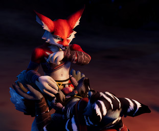 anthro clothed clothed/nude clothed_anthro clothed_sex clothing duo erection eyebrows eyelashes foreskin fur genitals humanoid_genitalia humanoid_penis male male/male nude nude_anthro nude_male penile penis sex nuber blizzard_entertainment warcraft canid canine fox mammal vulpera 3d_(artwork) absurd_res digital_media_(artwork) hi_res