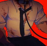 anthro blood blood_on_clothing bodily_fluids clothing collar male necktie red_background rolled_up_sleeves shirt simple_background solo topwear k41bvtsv canid canine canis mammal wolf hi_res