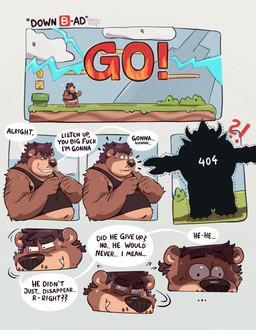 404_(not_found_error) anthro armpit_hair belly bodily_fluids body_hair bottomwear clothed clothing day dialogue duel duo eyebrows fight fur hair horn interrobang male midriff motion_lines navel nervous outside overweight overweight_anthro overweight_male profanity shirt shorts silhouette smile standing sweat sweatdrop t-pose tank_top teeth text topwear tuft bearafterall mario_bros nintendo super_smash_bros. bowser jan_(bearafterall) bear koopa mammal scalie 2025 absurd_res comic english_text hi_res multiple_scenes