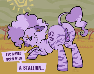africa african animal_genitalia animal_vulva anus butt curly_hair cutie_mark equine_anus equine_genitalia equine_vulva eyebrow_piercing facial_piercing female female_feral feral flesh_tunnel genitals hair interspecies kinky_hair nervous nose_piercing piercing presenting presenting_hindquarters puffy_anus purple_body septum_piercing solo stripes text vulva werehouse hasbro my_little_pony equid equine mammal zebra english_text hi_res