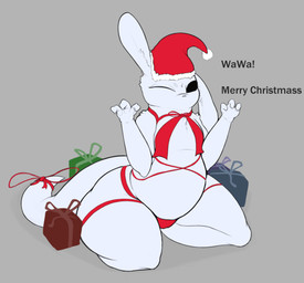 3_fingers black_eyes bottom_heavy camel_toe christmas_clothing christmas_headwear circle_eyebrows clothed clothing empty_eyes eyebrows female feral fingers flat_chested gift grey_background hat headgear headwear holiday_message holidays huge_thighs mouthless one_eye_closed santa_hat semi-anthro simple_background skimpy slightly_chubby solo text thick_thighs wide_hips wink sharpeyesanon christmas rain_world videocult wawa_(meme) survivor_(rain_world) slugcat english_text hi_res