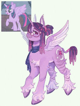 cutie_mark dreadlock_cuffs dreadlocks ear_piercing eyewear female feral fetlocks fluffy glasses glasses_chain hair hooves horn markings piercing ring_piercing scarf scrunchie smile solo striped_legs striped_markings stripes tail tied_hair wings wolfertinger friendship_is_magic hasbro my_little_pony mythology twilight_sparkle_(mlp) equid equine mammal mythological_creature mythological_equine winged_unicorn hi_res