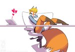 anthro big_breasts blonde_hair blue_eyes blush breasts chair cleavage clothed clothing desk female fur furniture hair heart_symbol intercom masturbation orange_body orange_fur simple_background solo table vaginal vaginal_masturbation white_background conditional_dnp jollyjack persephone_(jollyjack) canid canine fox mammal 2018