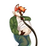 anthro belly belly_expansion belly_inflation cheek_bulge expansion hose hose_in_mouth hose_inflation inflation male solo weight_gain potolokny maestro_peacewalker_(maestrofox) canid canine fox mammal 1:1 2025 absurd_res hi_res