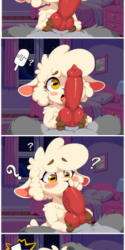 anatomically_correct anatomically_correct_genitalia anatomically_correct_penis animal_genitalia animal_penis anthro anthro_on_anthro anthro_penetrated anthro_penetrating anthro_penetrating_anthro bedroom blush bodily_fluids breasts canine_genitalia canine_penis cum cum_in_mouth cum_inside cum_on_breasts curious dessert detailed_background duo erection exclamation_point eyebrow_through_hair eyebrows eyelashes fellatio female female_penetrated finger_in_mouth fingers first_person_view food fur genital_fluids genitals grey_body grey_fur hair head_grab holding_penis hoof_hands hooved_fingers hooves horizontal_pupils ice_cream inside knot knotted_penis licking male male/female male_penetrating male_penetrating_female male_pov night nude oral penetrating_pov penetration penile penis penis_in_mouth penis_lick precum pupils question_mark satisfied sex sucking_tip surprised tongue tongue_out translucent translucent_hair vein veiny_penis white_body white_fur white_wool wool_(fur) yellow_eyes young young_anthro young_female young_penetrated conditional_dnp heartfelthusky charlette_(apollothescholar) bovid canid canine canis caprine mammal sheep wolf absurd_res comic digital_media_(artwork) hi_res pixel_(artwork) story story_at_source story_in_description