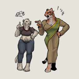 angry anthro argument barefoot belly big_breasts breasts broad_shoulders clothing dress duo feet female female/female fur gesture hand_gesture hand_on_hip huge_breasts jewelry long_tail medium_breasts necklace pointing pointing_at_another profanity sash slightly_chubby small_waist snarling tail thick_thighs top_heavy white_body white_fur yelling conditional_dnp md34 felid humanoid lion mammal pantherine tiger 1:1 hi_res