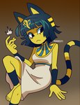 5_fingers anthro clothed clothing egyptian egyptian_clothing feet female fingers frown hair kalasiris markings ring_(marking) ringed_tail solo striped_markings striped_tail stripes tail tail_markings uraeus usekh yellow_body catfatigue animal_crossing nintendo ankha_(animal_crossing) domestic_cat felid feline felis mammal absurd_res hi_res