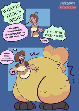 big_butt butt feathers feet female growth huge_butt humor hyper hyper_butt size_change solo talons text toes transformation dustyerror final_fantasy square_enix avian bird chocobo taur absurd_res english_text hi_res trans_(lore) trans_woman_(lore)