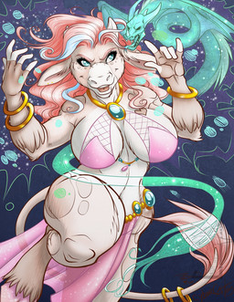 5_fingers anthro big_breasts biped blue_eyes breasts clothed clothing female fingers hair jewelry necklace open_mouth smile solo tail tail_tuft thick_thighs tuft year cybercat conan_the_barbarian_(franchise) mochi_cau bovid bovine cattle mammal 2015 hi_res signature