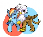 beak blonde_hair blue_body blue_feathers blue_fur blush duo feathered_wings feathers female feral fur hair multicolored_hair one_eye_closed open_mouth orange_hair purple_eyes rainbow_hair red_hair tail wings wink yellow_eyes rag._(artist) friendship_is_magic hasbro my_little_pony mythology gilda_(mlp) rainbow_dash_(mlp) avian equid equine gryphon mammal mythological_avian mythological_creature mythological_equine pegasus