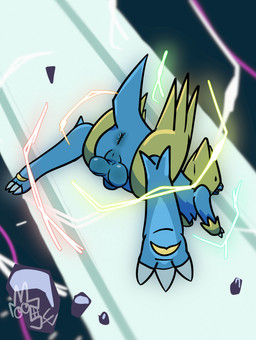 action_pose animal_genitalia anus backsack balls butt claws darkened_genitalia electricity feral genitals jumping male paws penis pose raised_tail rear_view sheath solo tail turned_away eggboya nintendo pokemon generation_3_pokemon manectric pokemon_(species) absurd_res hi_res