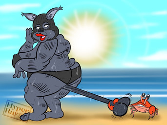anthro balaclava ball_slip ball_tugging balls beach big_breasts big_butt big_feet bikini bodily_fluids body_hair breasts butt clothed clothing cock_and_ball_torture detailed_background duo ear_tuft elderly_anthro elderly_gynomorph feet feral fur genital_fluids genital_torture genitals gynomorph hairy hairy_balls huge_breasts huge_butt huge_hips intersex lips lipstick looking_back makeup mask mask_only nude obese obese_anthro obese_gynomorph obese_intersex open_mouth overweight overweight_anthro overweight_gynomorph overweight_intersex pulling_balls sagging_breasts saggy_balls sea solo_focus standing striped_body striped_fur stripes sweat sweatdrop sweaty_balls sweaty_body sweaty_breasts sweaty_butt sweaty_genitalia sweaty_legs sweaty_thighs swimwear thick_thighs tuft two-piece_swimsuit wardrobe_malfunction water wearing_mask wide_hips hyperraysunshine roxxred_(artist) coppertone_(sunscreen) coppertone_girl fanny_mcphee arthropod crab crustacean decapod domestic_cat felid feline felis hybrid lynx malacostracan mammal colored digital_drawing_(artwork) digital_media_(artwork) flat_colors hi_res watermark