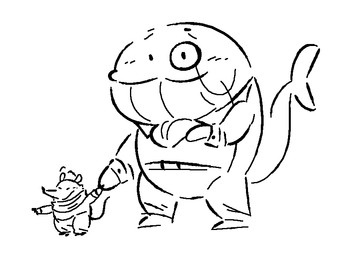 anthro biped duo eyes_closed eyewear kemono monocle simple_background size_difference standing white_background leothelionel aquatic cetacean mammal mouse murid murine rodent whale 2026 monochrome sketch