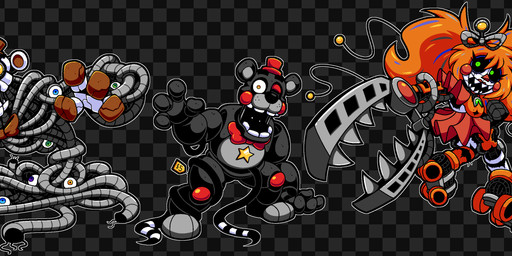 3_toes 4_fingers 8_eyes anthro arms_bent bangs belly bent_arm bent_legs big_hands black_background black_body black_eyes black_lips black_nose black_sclera black_top_hat blue_eyes bow_tie brown_bow_tie brown_clothing brown_eyes brown_footwear brown_inner_ear brown_shoes brown_top_hat buckteeth button_(fastener) chair checkered checkered_background cheek_spots claw_fingers clothed clothed_female clothed_humanoid clothing eyelashes feet female female_humanoid fingers footwear fur furniture green_eyes grey_body grey_eyes group hair hand_behind_back headgear headwear heterochromia larger_anthro larger_female larger_humanoid larger_male light lips long_hair looking_at_viewer machine male male_anthro multi_eye multicolored_body open_mouth open_smile outline pattern_background pigtails pincers pink_inner_ear pose price_tag purple_belly quad_skates reaching_towards_viewer red_bow_tie red_clothing red_eyelids red_hair red_headwear red_lips red_nose red_top_hat roller_skates shoes simple_background size_difference smaller_anthro smaller_male smile smiling_at_viewer standing striped_body stripes teeth toes triangle_nose white_body white_fur white_outline white_stripes wire yellow_sclera bobberbobman ominecraftera five_nights_at_freddy's five_nights_at_frickbear's_(series) five_nights_at_frickbear's_2 five_nights_at_frickbear's_3 freddy_fazbear's_pizzeria_simulator scottgames helpy_(fnaf) helpy_(frickbear's) lefty_(fnaf) lefty_(frickbear's) molten_freddy_(fnaf) molten_freddy_(frickbear's) scrap_baby_(fnaf) scrap_baby_(frickbear's) animatronic bear humanoid mammal robot robot_humanoid 2025 3d_(artwork) absurd_res artist_collaboration colored digital_drawing_(artwork) digital_media_(artwork) english_description hi_res lighting mixed_media official_art shaded